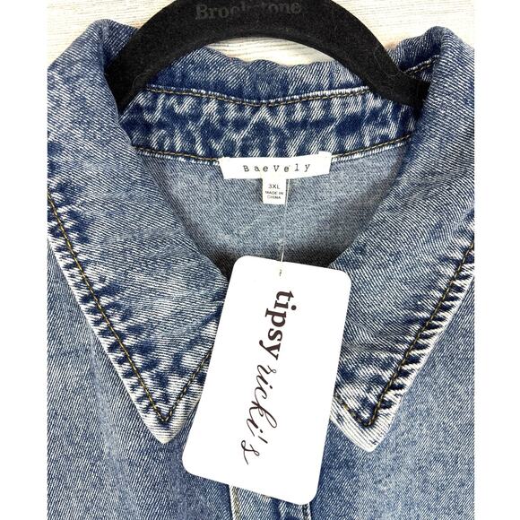 Baevely Womens Plus 3XL Blue Washed Denim Button Up Short Sleeve Jean Romper NWT - Picture 3 of 6